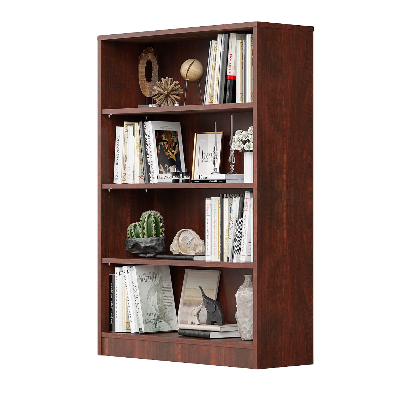 Sunon Wood Bookcase 4-Shelf, Freestanding Display Wooden Bookshelf for Home Office School (11.6" D*33" W*48" H, Cherry)