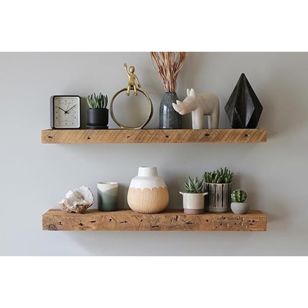 Urban Legacy Accent Floating Shelves | Reclaimed Wide Plank Barn Wood with Floating Brackets | Set of 2 (Natural, 48" x 4.5" x 2