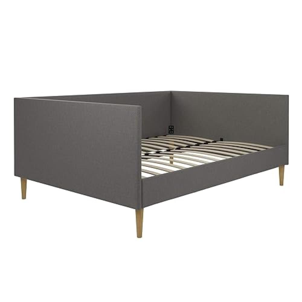 Dorel DHP Franklin Mid Century Upholstered Daybed, Queen Size, Grey Linen