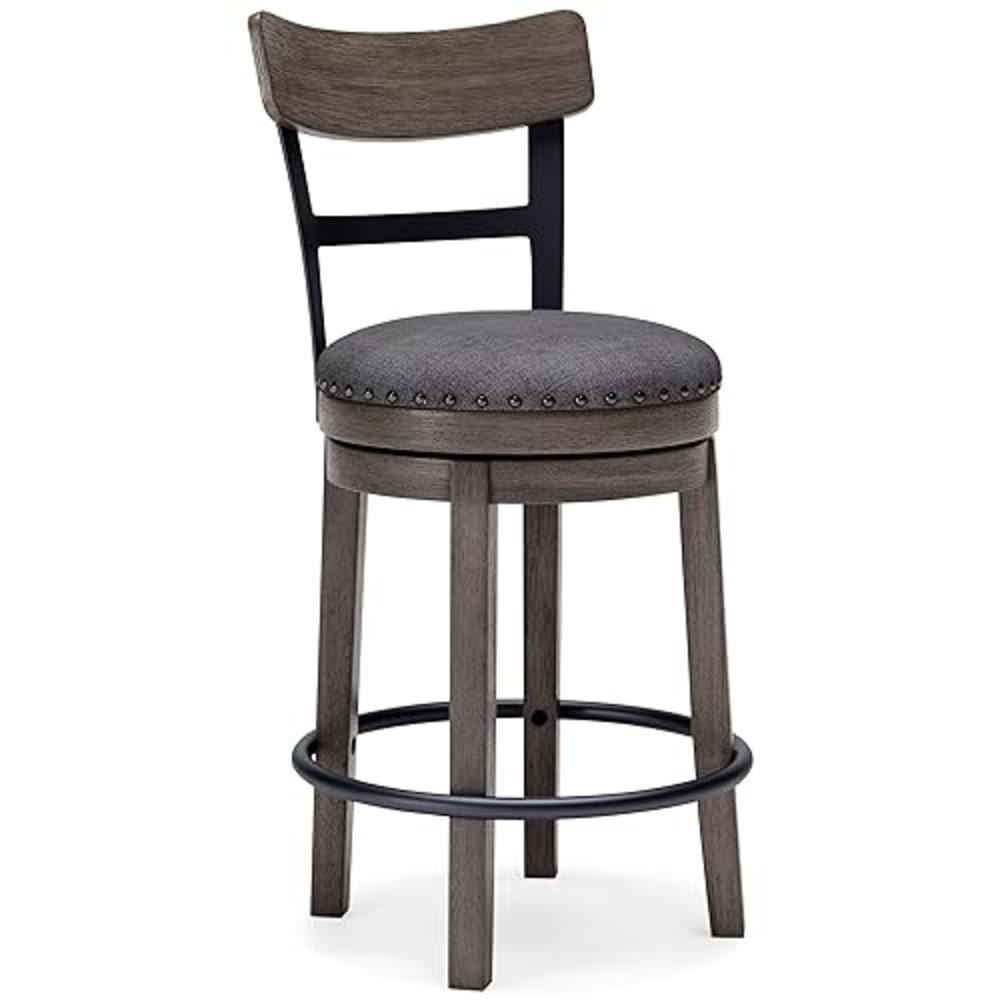 Signature Design by Ashley Caitbrook 24" Farmhouse Counter Height Upholstered Swivel Barstool, Gray