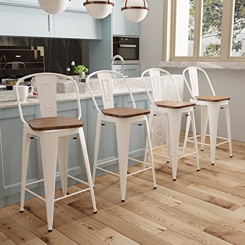 Aklaus Swivel Metal Bar Stools with Backs Counter Stools Set of