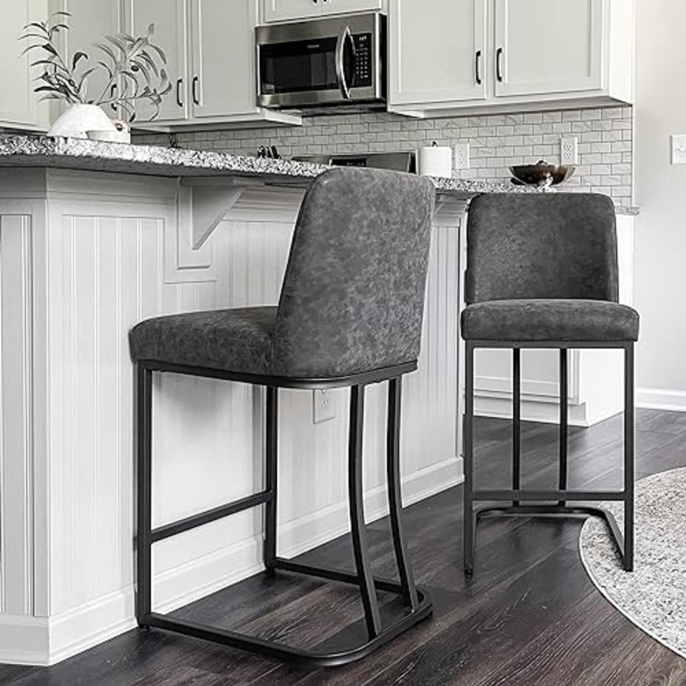 MAISON ARTS Counter Height 24" Bar Stools Set of 2 with Back for Kitchen Counter Modern Upholstered Barstools Faux Leather Farmh