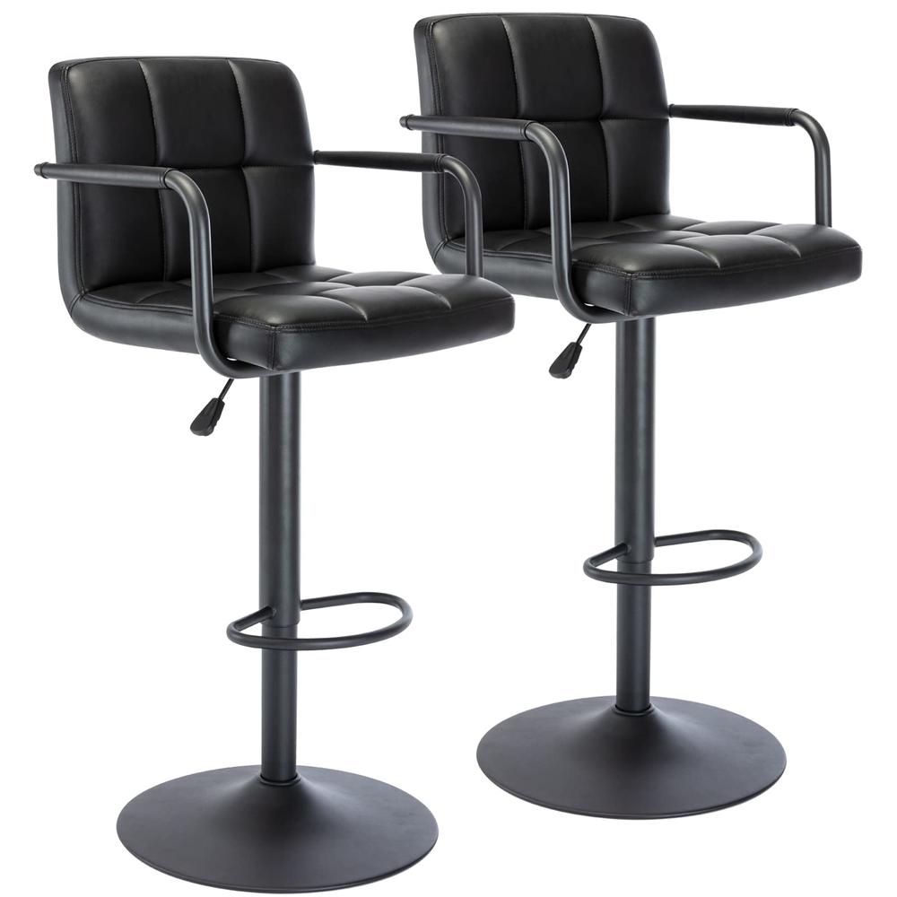 Vogue Furniture Direct Modern PU Leather Square Bar Stools, Adjustable Swivel Barstools with Back and Arms, Airlift Counter Heig