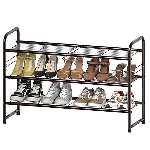 SUFAUY Shoes Rack Shelf for Closet Metal Stackable Shoe Storage Organizer, Wire Grid, 3-Tier, Rustic Bronze