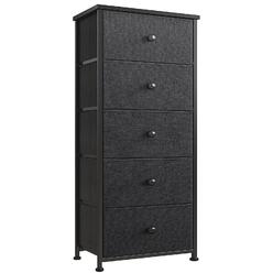 REAHOME 5 Drawer Dresser for Bedroom Faux Leather Chest of Drawers Closets Large Capacity Organizer Tower Steel Frame Wooden Top