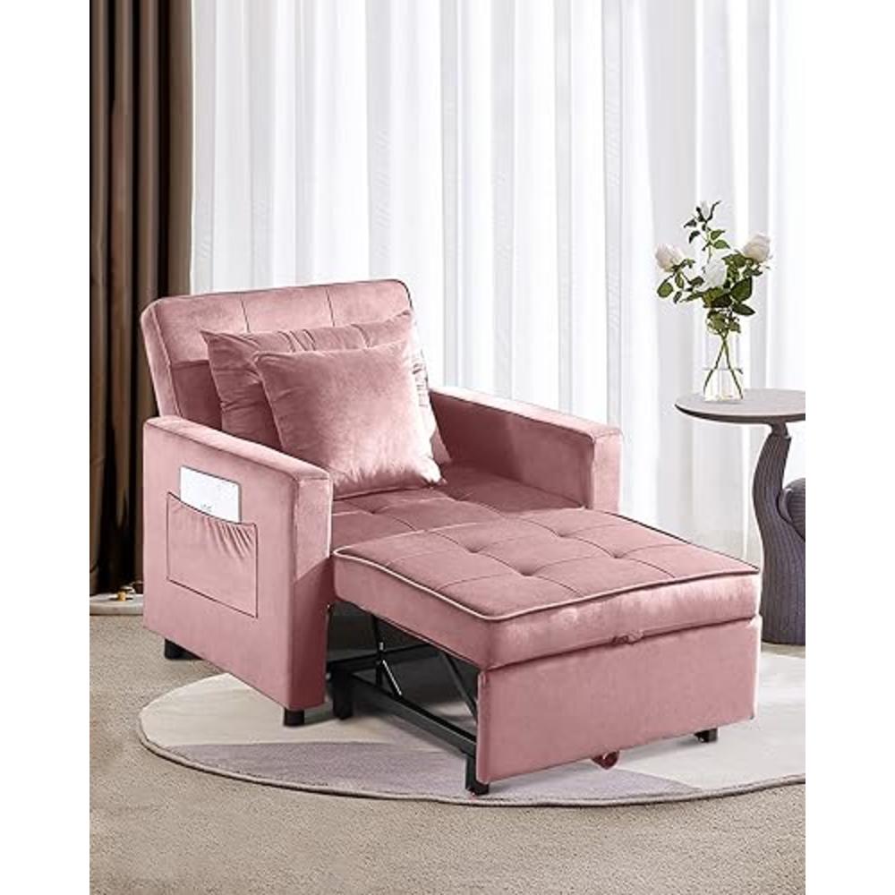 XSPRACER Convertible Chair Bed, Sleeper Chair Bed 3 in 1, Adjustable Recliner,Armchair, Sofa, Bed, Flannel, Pink, Single One