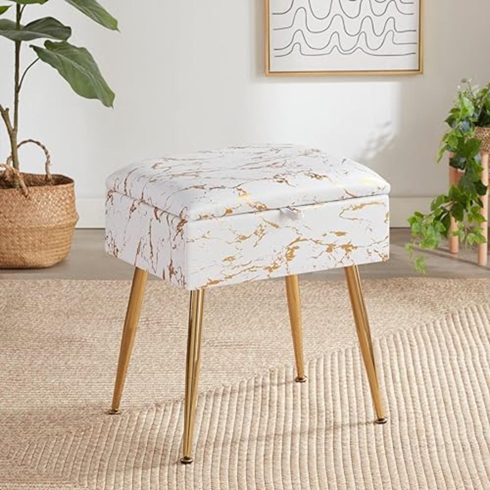 &#226;&#128;&#142;Soohow Soohow Storage Vanity Stool Ottoman Foot Rest, Makeup Vanity Stool with Gold Hot Stamping, Vanity Chair for Makeup Room, Living 