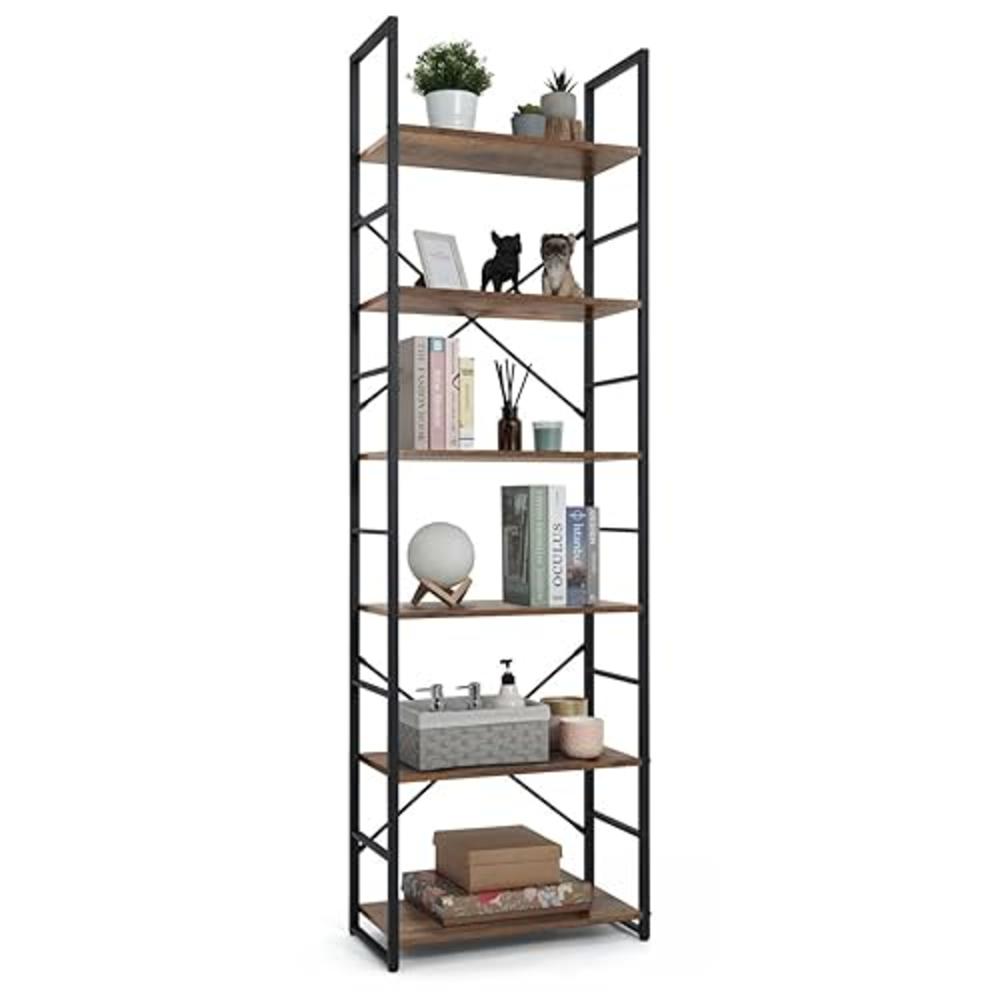 CAPHAUS 6 Tier Bookshelf, 24 Inch Width Free Standing Shelf, Bookcase Shelf Storage Organizer, Industrial Book Shelves for Home 