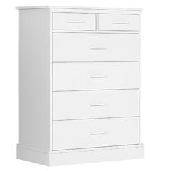 Hasuit White Dresser for Bedroom, 6 Drawers Wood Storage Tower Clothes Organizer, Chest of 6 Drawers, Large Capacity Storage Cab