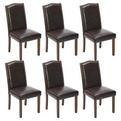 dumos Dining Chairs Set of 6, PU Leather Dining Room Chairs, Upholstered Parsons Chairs with Nailhead Trim and Wood Legs, Kitchen Side