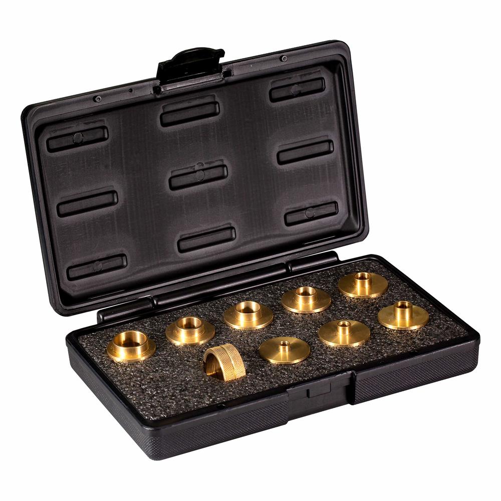 POWERTEC 71051 Router Template Guide Set, Fits Porter Cable Style Router Sub Bases | 10pc Solid Brass Guides w/Molded Carrying C