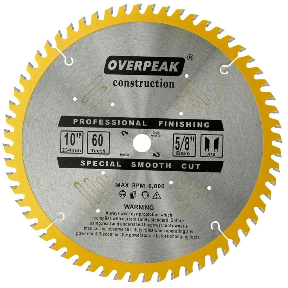OVERPEAK 10 Inch Finish Miter Saw Blade General 60 Tooth Purpose Metal Wood Saw Blades with 5/8 Inch Arbor Ripping Saw Blade