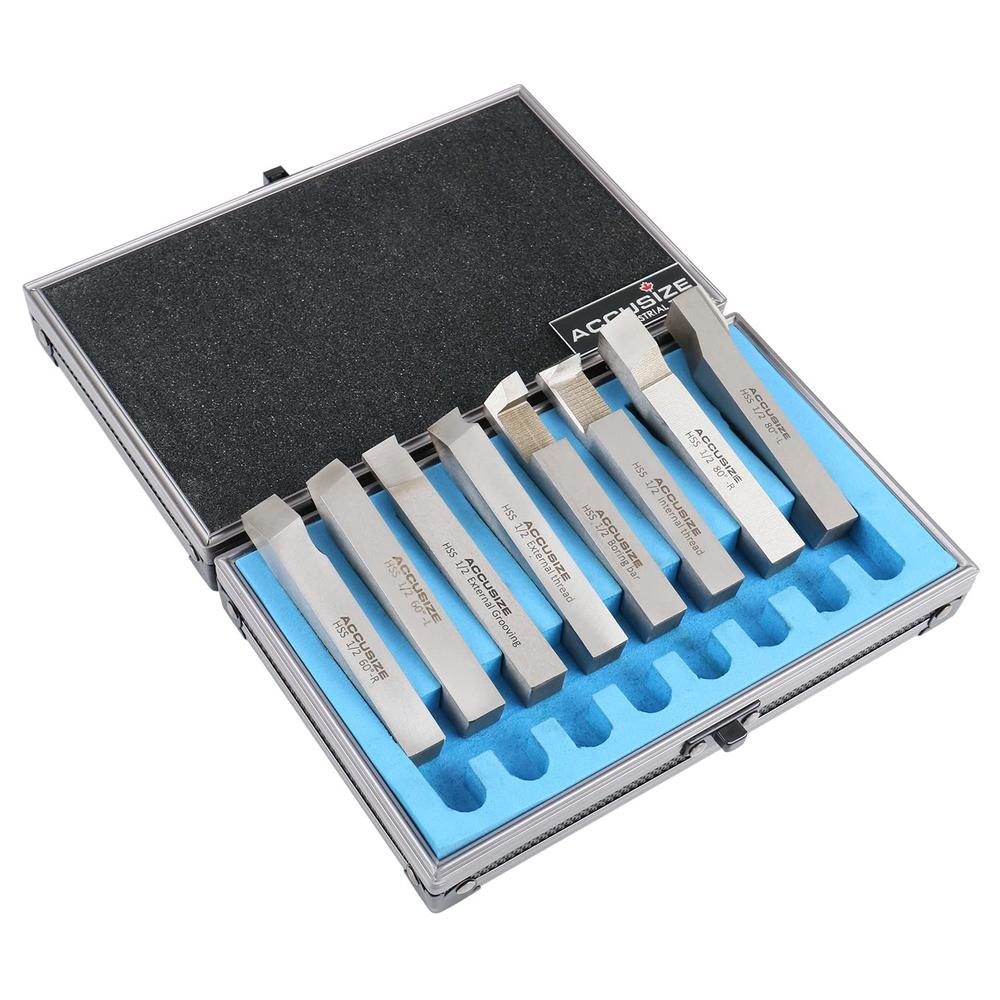 Accusize Industrial Tools 1/2'' 8 Pcs Hss Tool Bit Set, Pre-Ground for Turning and Facing Work, 2662-2004