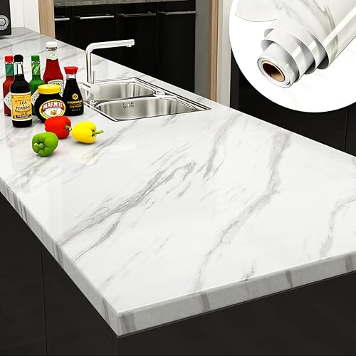YENHOME White Marble Contact Paper for Countertops Kitchen Counter Top Peel and Stick Countertops Waterproof Self Adhesive Marbl