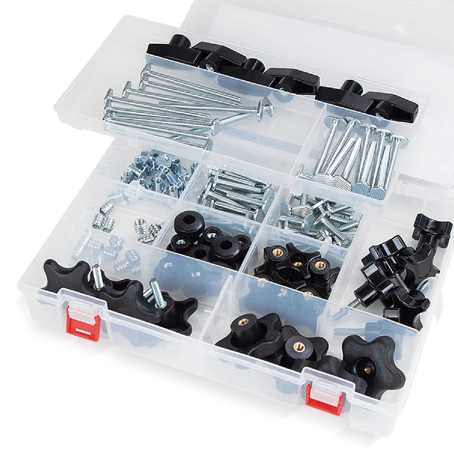 POWERTEC 71128 128 Piece Set T-Track Knob Kit, 5/16"-18 Threaded Bolts and Washers, T Track Bolts, T Track Accessories for Woodw