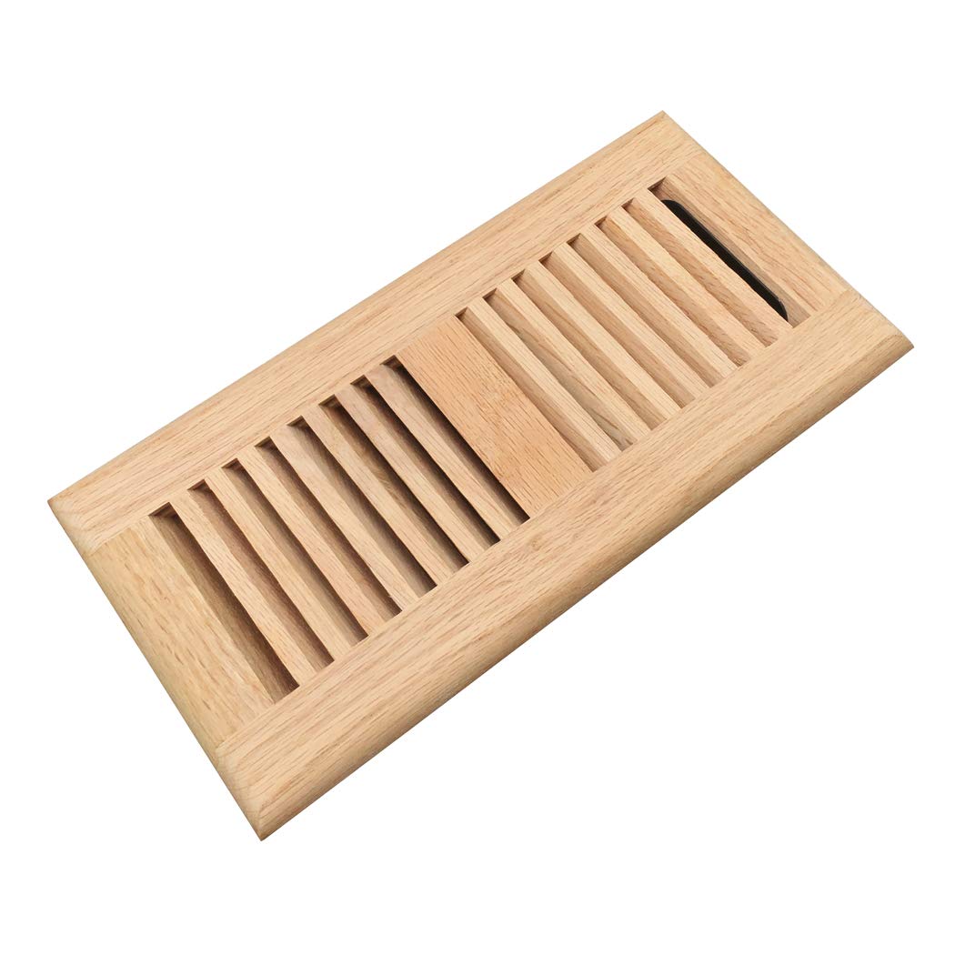 Razo White Oak Wood Floor Register, Drop in Vent Cover with Damper, 4x10 Inch (Duct Opening), Unfinished