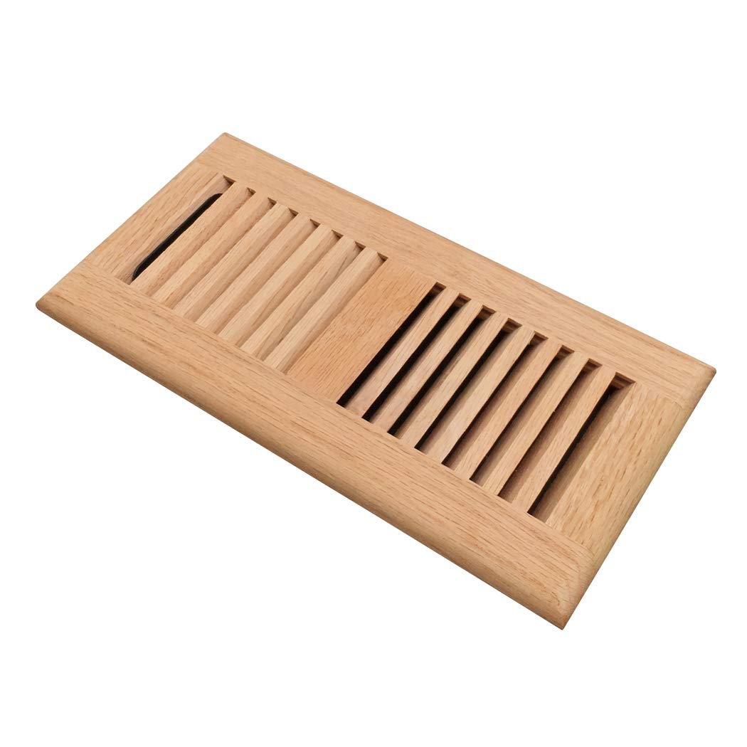 Razo Red Oak Wood Floor Register, Drop in Vent Cover with Damper, 4x10 Inch (Duct Opening), Unfinished