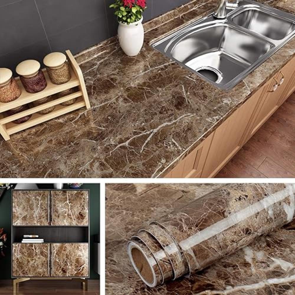Livelynine Marble Wallpaper Peel and Stick 15.8x394 Contact Paper Peel and Stick Countertops for Kitchen Counter Marble Sticker 