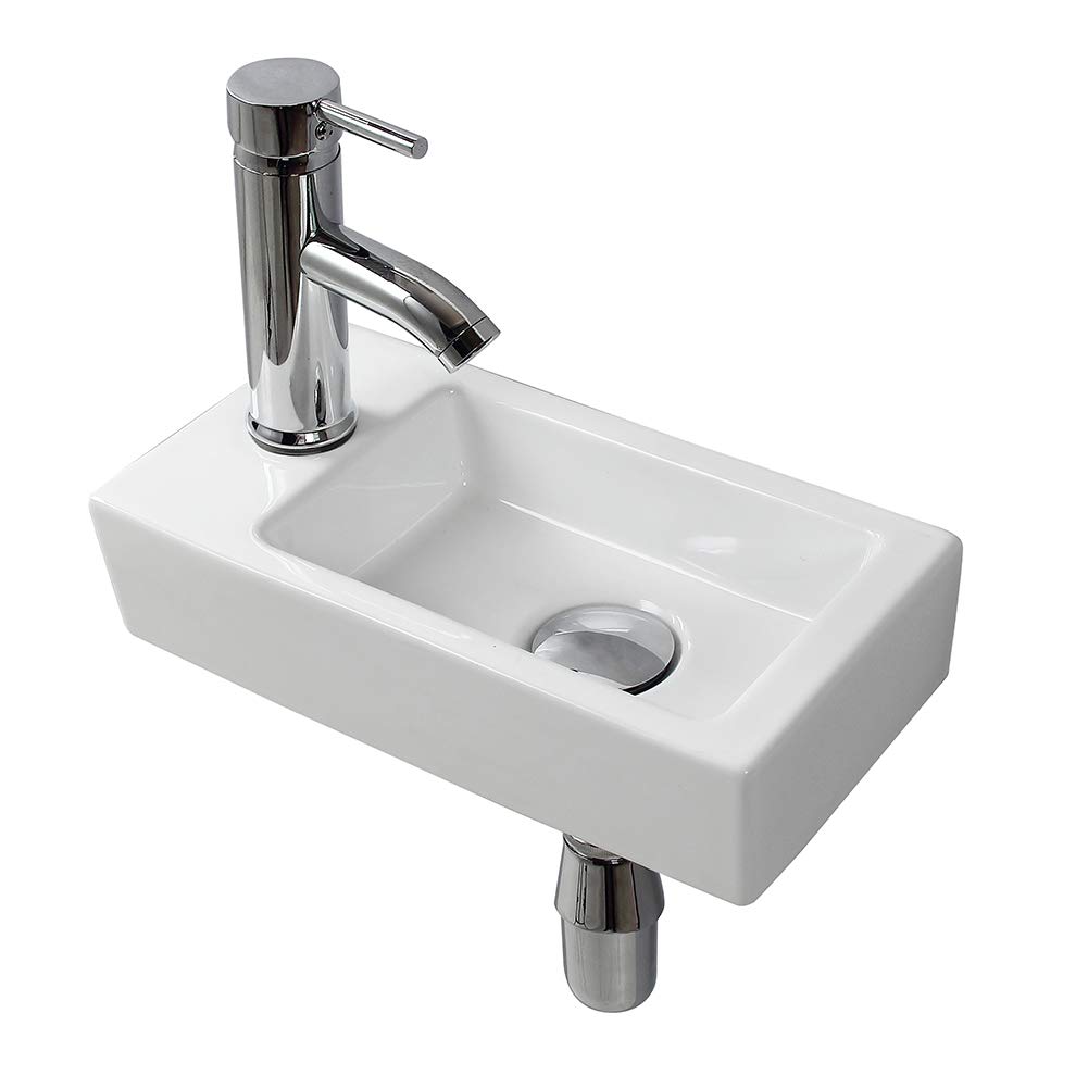 XIFIRY Wall Hung Basin Sink Small Cloakroom Basin Rectangle Ceramic Wash  Basin Right Hand (Left Hand), image size:1001x1001