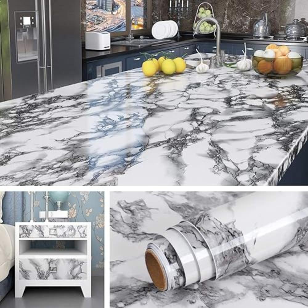 Livelynine 36x197 Wide Grey Contact Paper for Countertops Waterproof Vinyl Countertop Paper Adhesive Wallpaper Peel and Stick Co