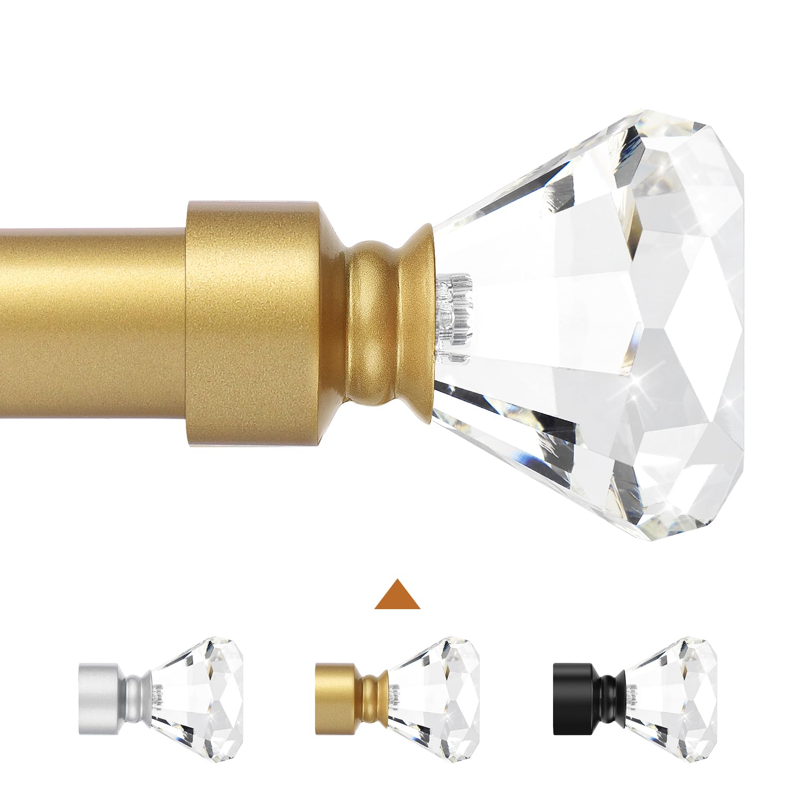 Elite Gold 1 Pack Window Treatment Single Curtain Rods Adjule Rod From 48 To 86 Inches With Crystal Finial Fini