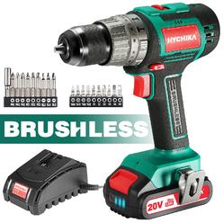 HYCHIKA BETTER TOOLS FOR BETTER LIFE Cordless Drill 20V Max, HYCHIKA Brushless Drill Max Torque 530 In-lbs, 2.0 AH Battery 1H Fast Charger, 21+3 Torque Setting 1/2" 