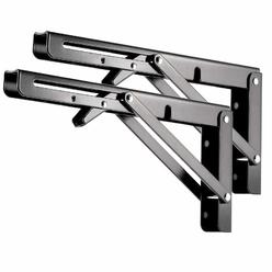 VUAOHIY 2 Pcs Folding Shelf Stainless Steel Bracket -14'' Heavy Duty Metal Collapsible Shelf Bracket for Triangle Table Bench, Wall Shel
