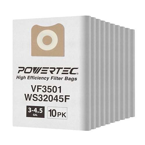 POWERTEC 75017-P2V 10PK, VF3501 Filter Bags for Ridgid/Workshop WS32045F 3-4.5 Gal Wet Dry Vacuum