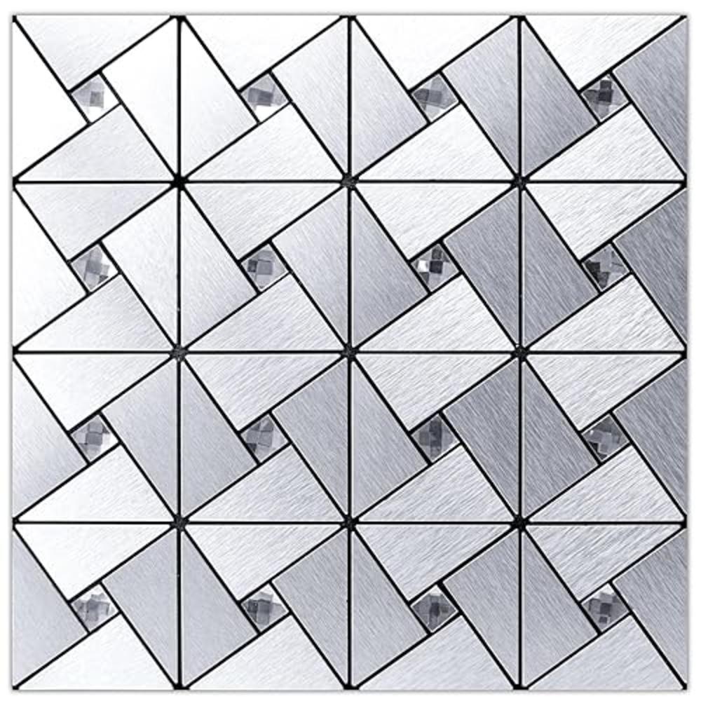 Art3d 1-Sheet Peel and Stick Backsplash Metal Mosaic Tiles for Kitchen Wall Decor, Stick on Aluminum Composite Tiles Stikers, Si