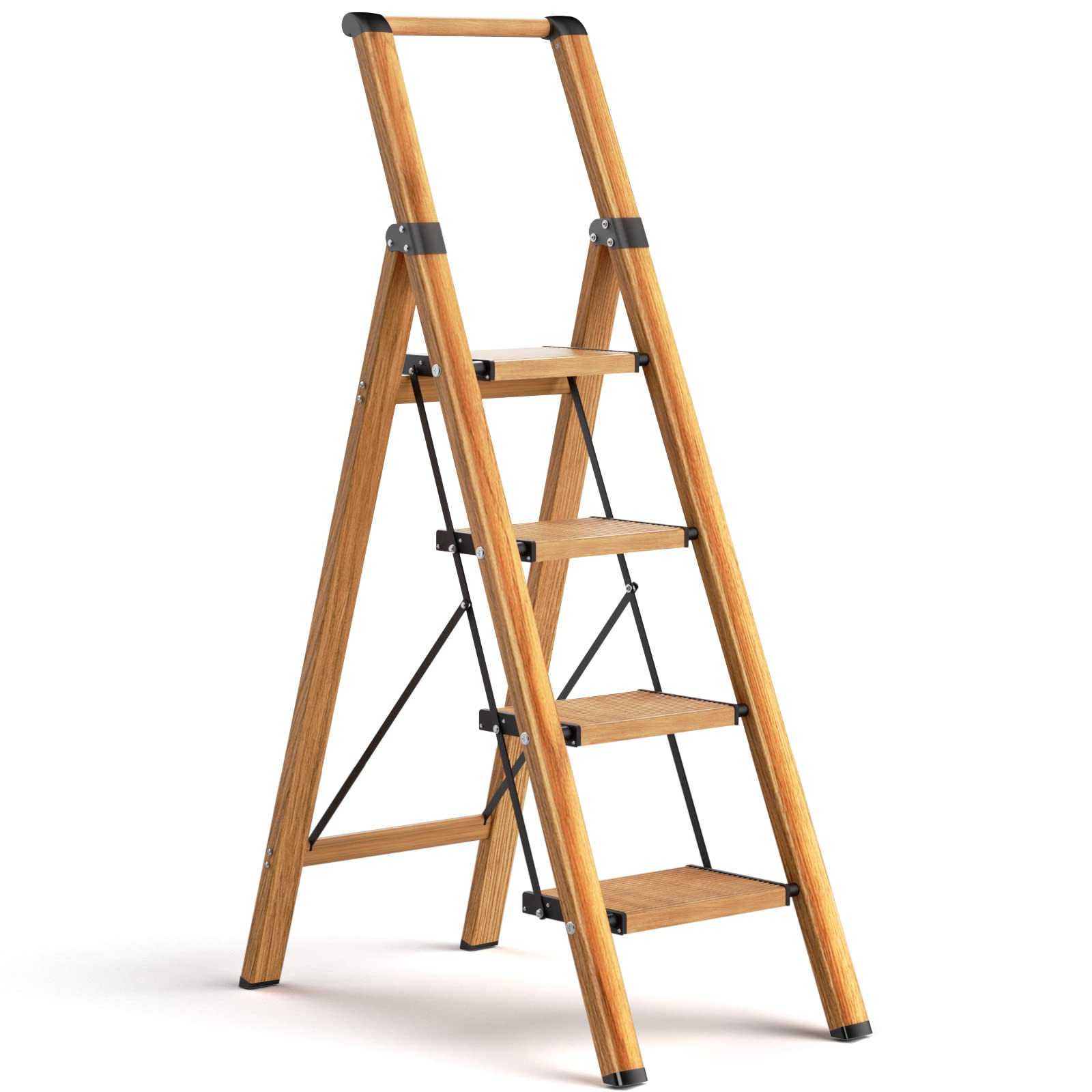 Ladnamy 4 Step Ladder, Aluminum Folding Step Stool W/Wide Pedal, Lightweight Safety Step ladder for Adults, Decorative Storage Shelf Lad
