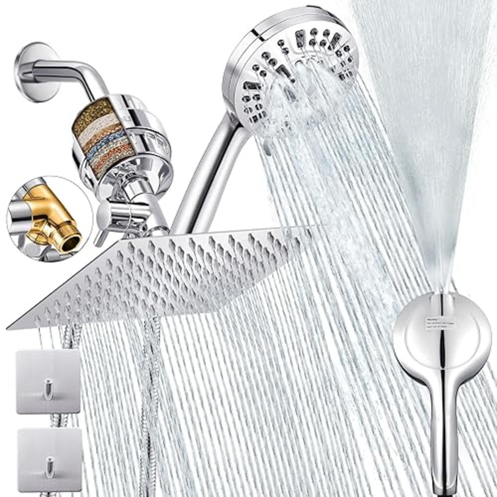 Luxau Dual Filtered Shower Head Showerhead with Handheld Sprayer 20 Stage Water Filter Diverter 79" Hose Combo, Luxau Filtration Fixed