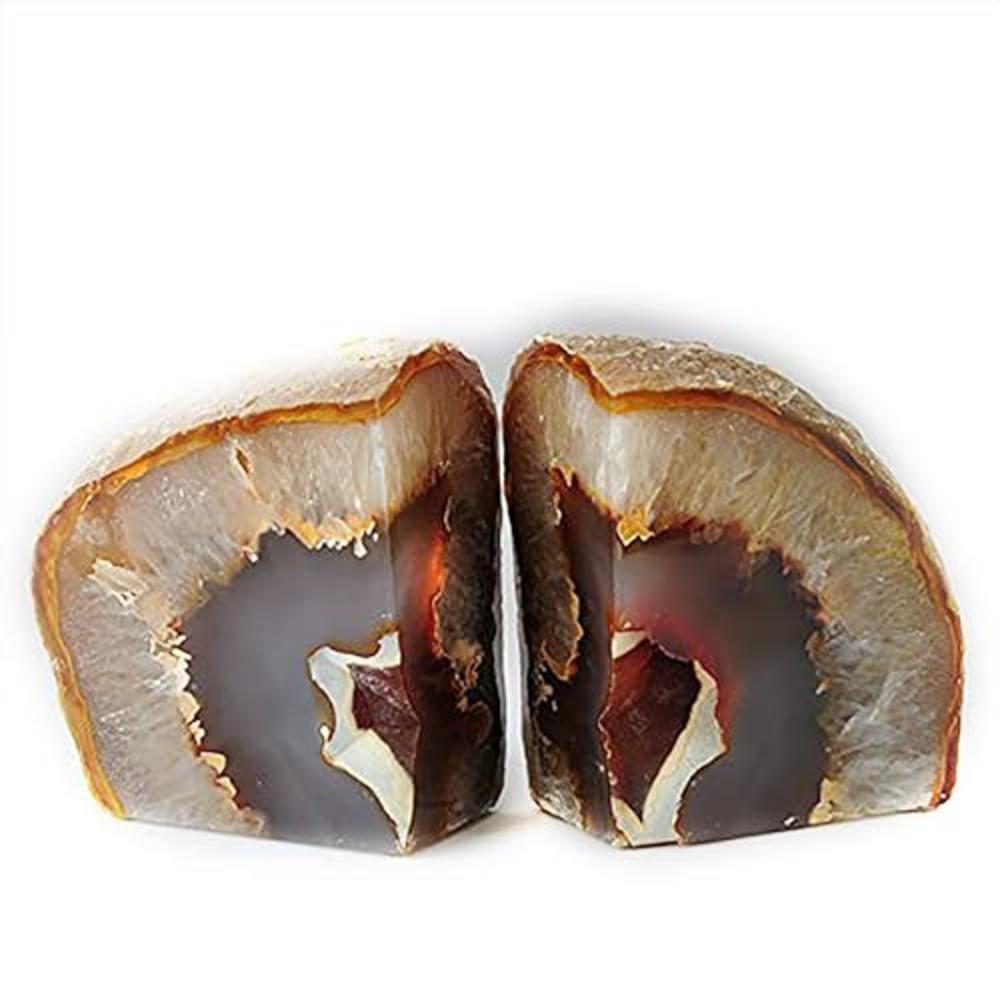 JIC Gem 1 Pair(6 to 8 Lbs) Natural Agate Bookends Decorative geode Book Ends for Heavy Books with Rubber Bumpers Crystal Bookend