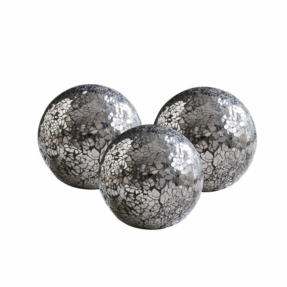 WHOLE HOUSEWARES | Decorative Balls | Set of 3 Glass Mosaic Orbs for Bowls | 4" Diameter | Table Centerpiece | Coffee Table and 