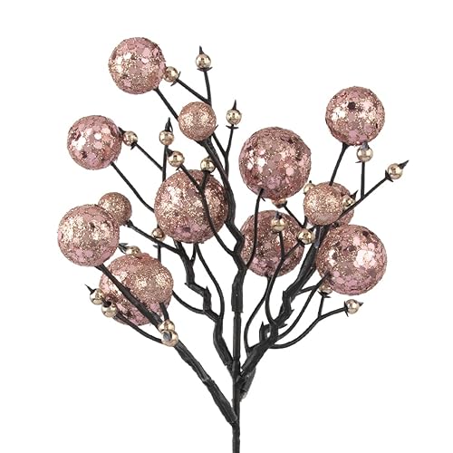 KI Store Rose Gold Christmas Berry Picks Pack of 9 Artificial Glittered Berries Ornaments Floral Stems for Xmas Tree Wreath Garl
