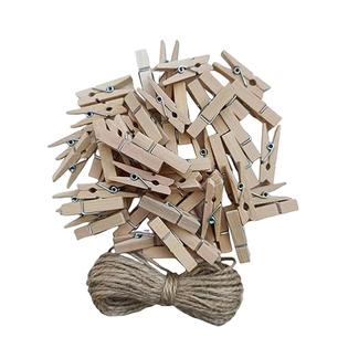 DurReus 50PCS Small Wooden Clothespins for Pictures with Jute