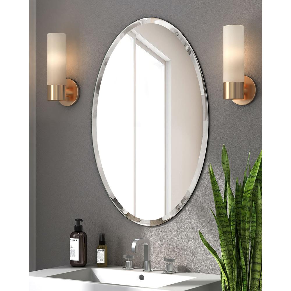 KOHROS Oval Beveled Polished Frameless Wall Mirror for Bathroom, Vanity, Bedroom (24" W x 35" H Oval)