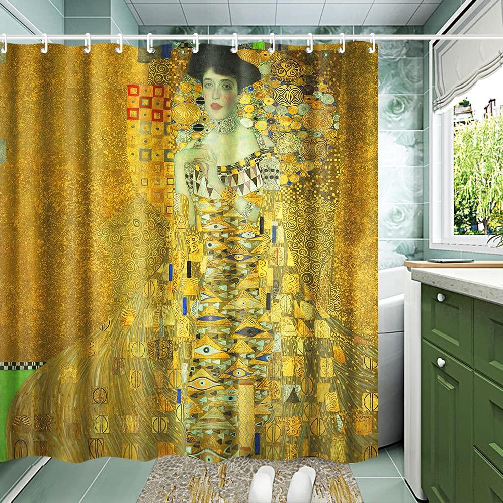 INVIN ART Bathroom Shower Curtain Set with Hooks,Adele Bloch Bauer(Woman in Gold) by Klimt,Home Art Paintings Pictures for Bathr