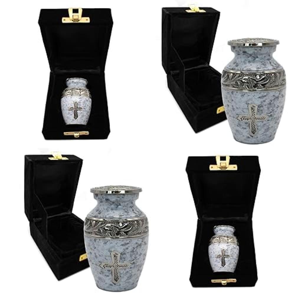 Commemorative Cremation Urns White and Silver Cross Keepsake Urns for Human Ashes with Velvet Gift Box for Cremation Keepsakes for Ashes