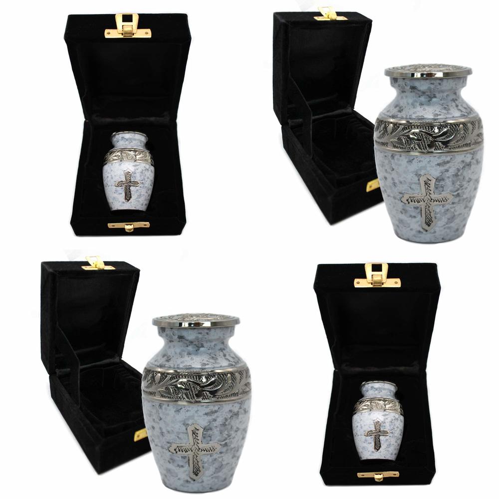Commemorative Cremation Urns White and Silver Cross Keepsake Urns for Human Ashes with Velvet Gift Box for Cremation Keepsakes for Ashes