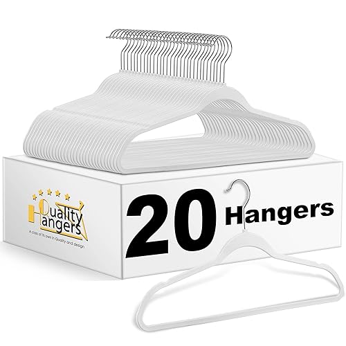 Quality Hangers Clothes Hangers 20 Pack - Non-Velvet Plastic Hangers for Clothes -Heavy Duty Coat Hanger Set -Space-Saving Close