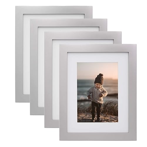 KINLINK 6x8 Picture Frames Silver - Wood Frames with Acrylic Plexiglass for Pictures 4x6 with Mat or 6x8 without Mat,Tabletop an