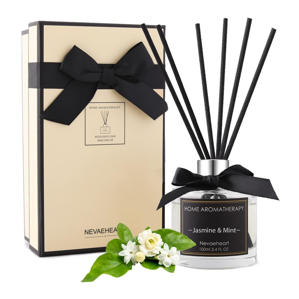 NEVAEHEART Premium Reed Diffuser Set | Jasmine & Mint Scented Sticks Diffuser | Reed Diffuser for Bedroom Bathroom Living Room |