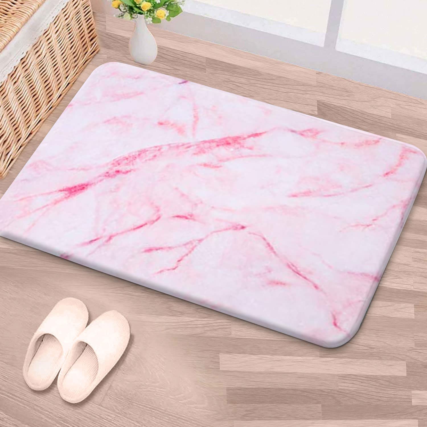 RosieLily Pink Bath Mat, Marble Bathroom Rug, Abstract Bath Rug, Pink Marble Bathroom Rug, Bath Mats for Bathroom, 24''X16''