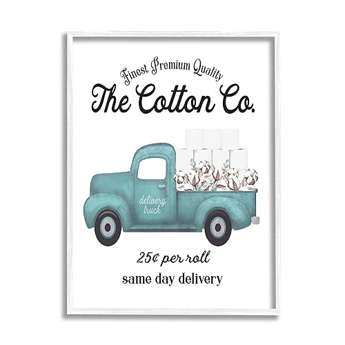 Stupell Industries Toilet Paper Cotton Co Delivery Truck Bathroom Word Design Framed Giclee Art Design by Lettered and Lined