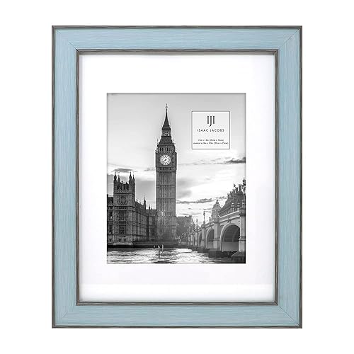 Isaac Jacobs International Isaac Jacobs 11x14 (Matted 8x10) Blue w/Brown (Vertical & Horizontal) Double Border Picture Frame, Wall-Mountable, Made for Phot