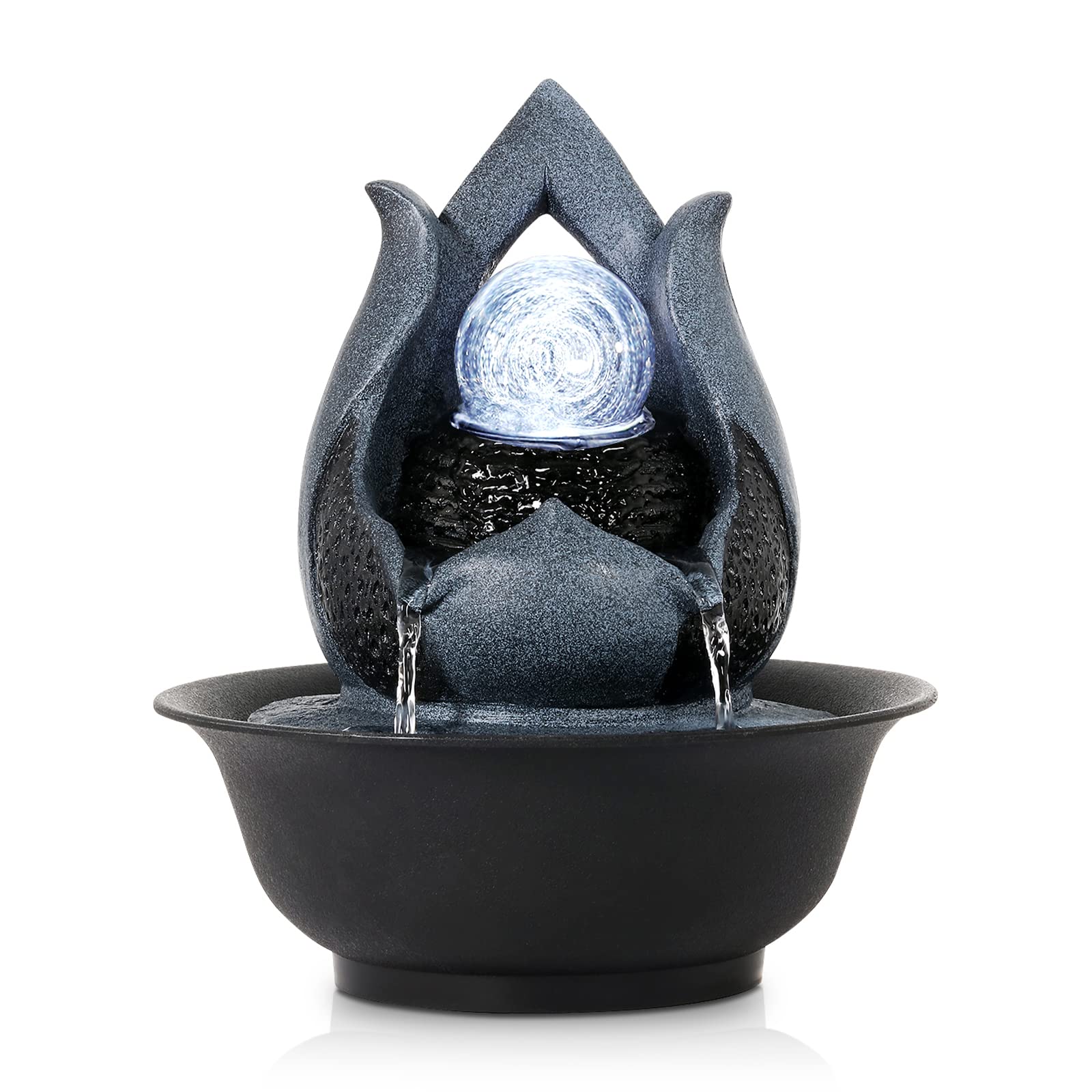 WICHEMI Indoor Water Fountain Tabletop Fountains with LED Rolling Ball Feng  Shui Zen Meditation Desktop Waterfall Fountain Calmi, image size:1600x1600