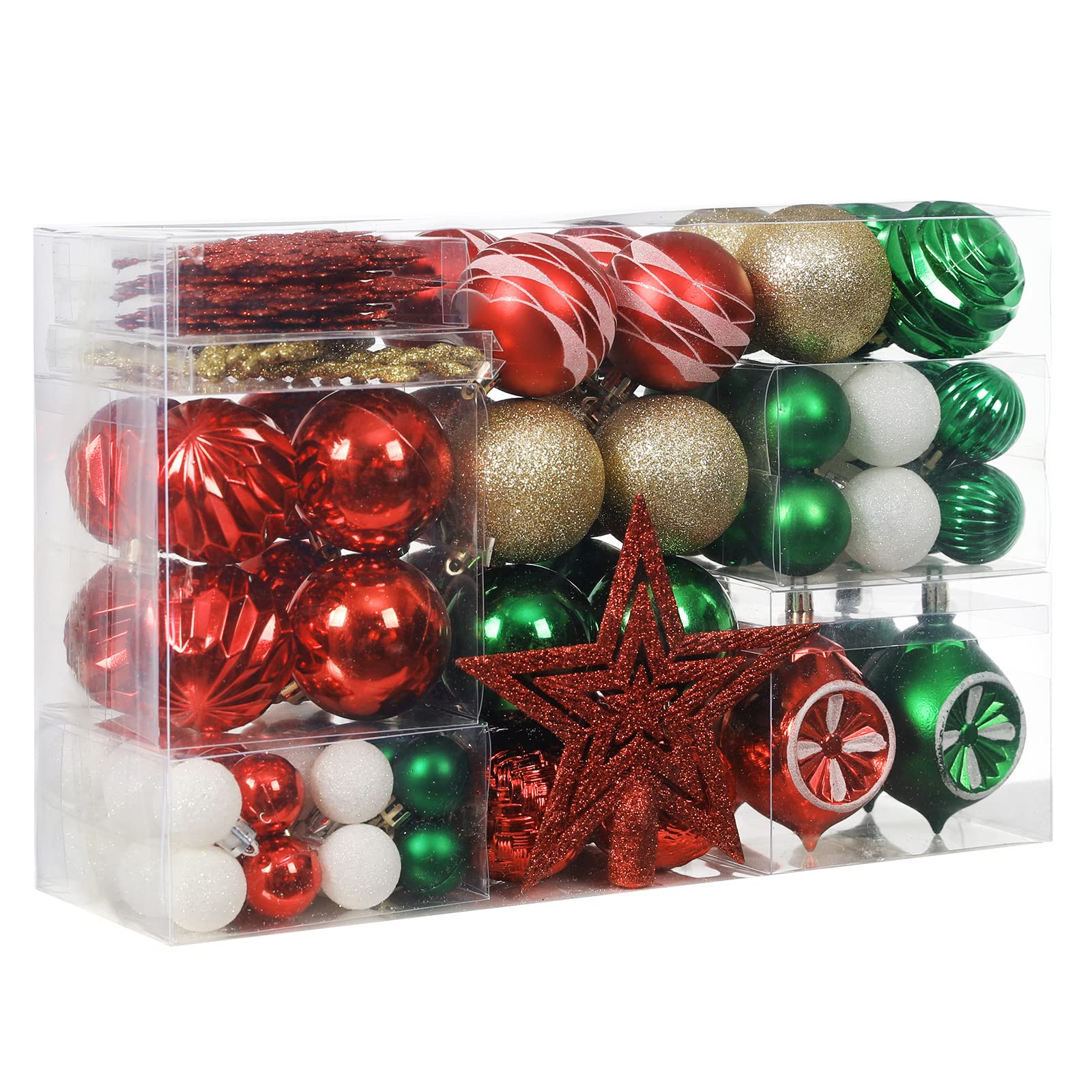XmasExp 99-Pack Christmas Ball Ornaments Assorted Shatterproof Christmas Ball Set with Reusable Hand-held Gift Package for Xmas 