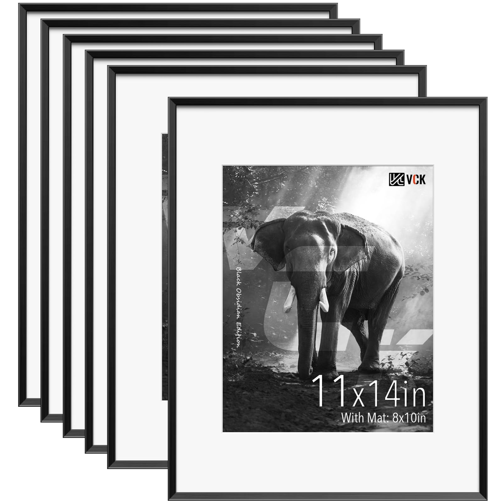 VCK Black 11x14 Aluminum Picture Frames Set of 6, Metal Photo Frame with Shatter-Resistant Real Glass, 11x14 Matted to 8x10 Phot