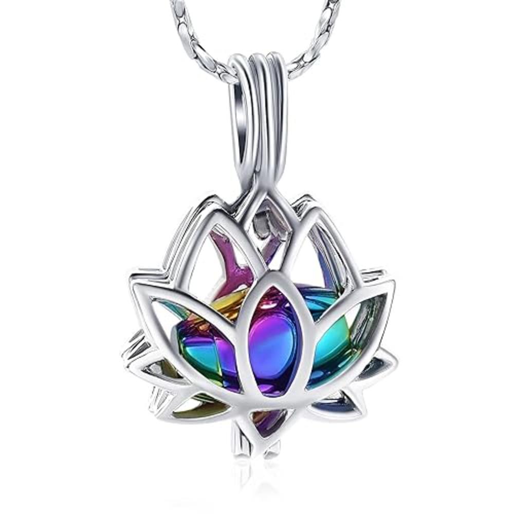 Imrsanl Cremation Jewelry for Ashes - Lotus Flower Ashes Pendant Necklace with Mini Keepsake Urn Memorial Ash Jewelry （Silver-Co