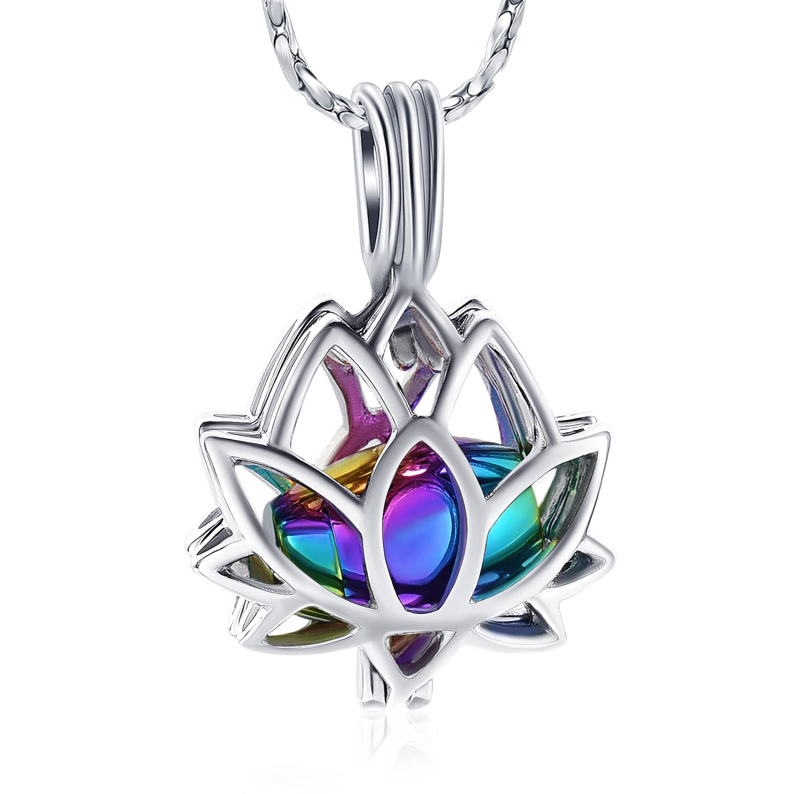 Imrsanl Cremation Jewelry for Ashes - Lotus Flower Ashes Pendant Necklace with Mini Keepsake Urn Memorial Ash Jewelry （Silver-Co
